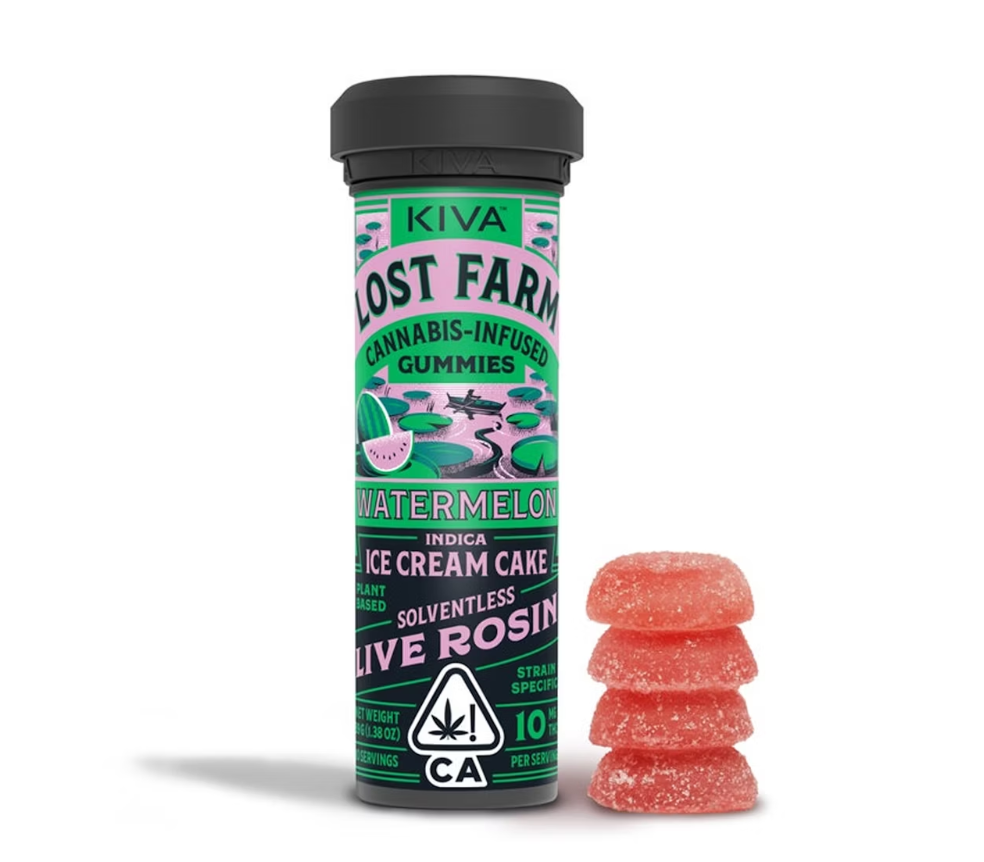 Photograph of product: Watermelon x Ice Cream Cake [H] | 100mg TH-oui | 10PK Live Rosin Gummy | Lost Farm