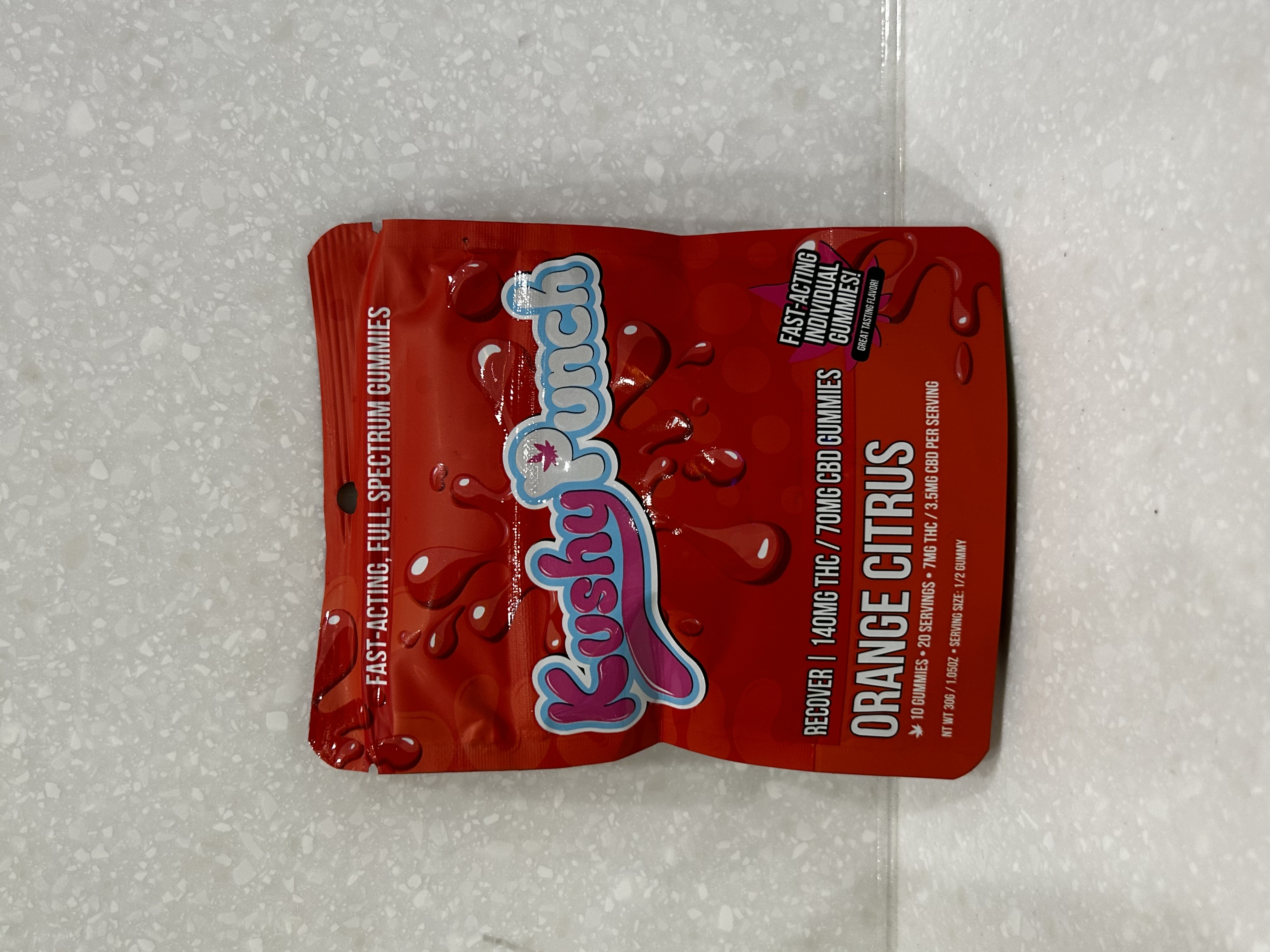 Photograph of product: Kushy Punch | Recover TH-oui:CBD Full Spectrum Gummies | Orange Citrus | 140:70mg