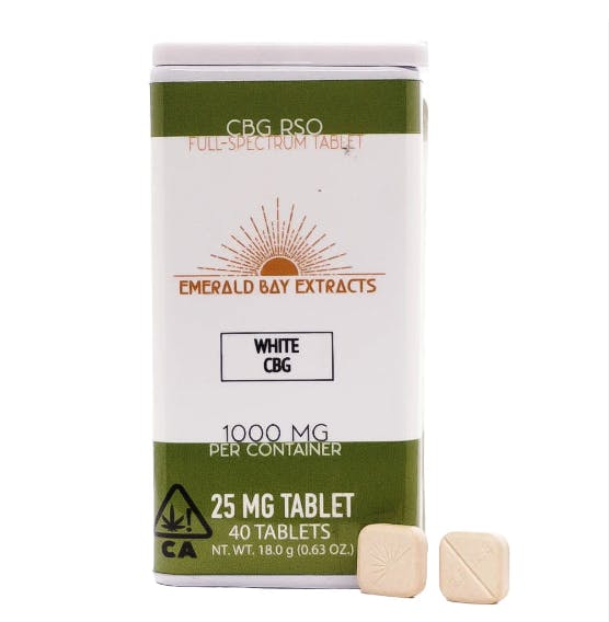 Photograph of product: White CBG RSO Tablets 25mg - 