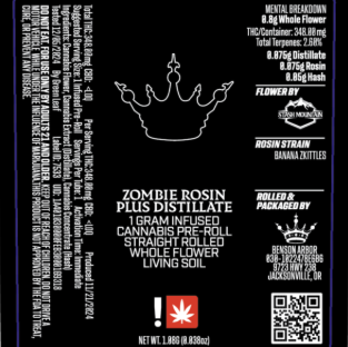 Photograph of product: Black Crown Limez Dist. + Rosin Infused Pre-roll