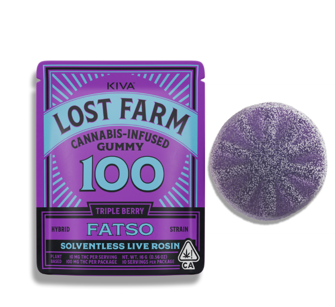 Photograph of product: Triple Berry x Fatso [I] | 100MG Single Live Rosin Gummy | Lost Farms