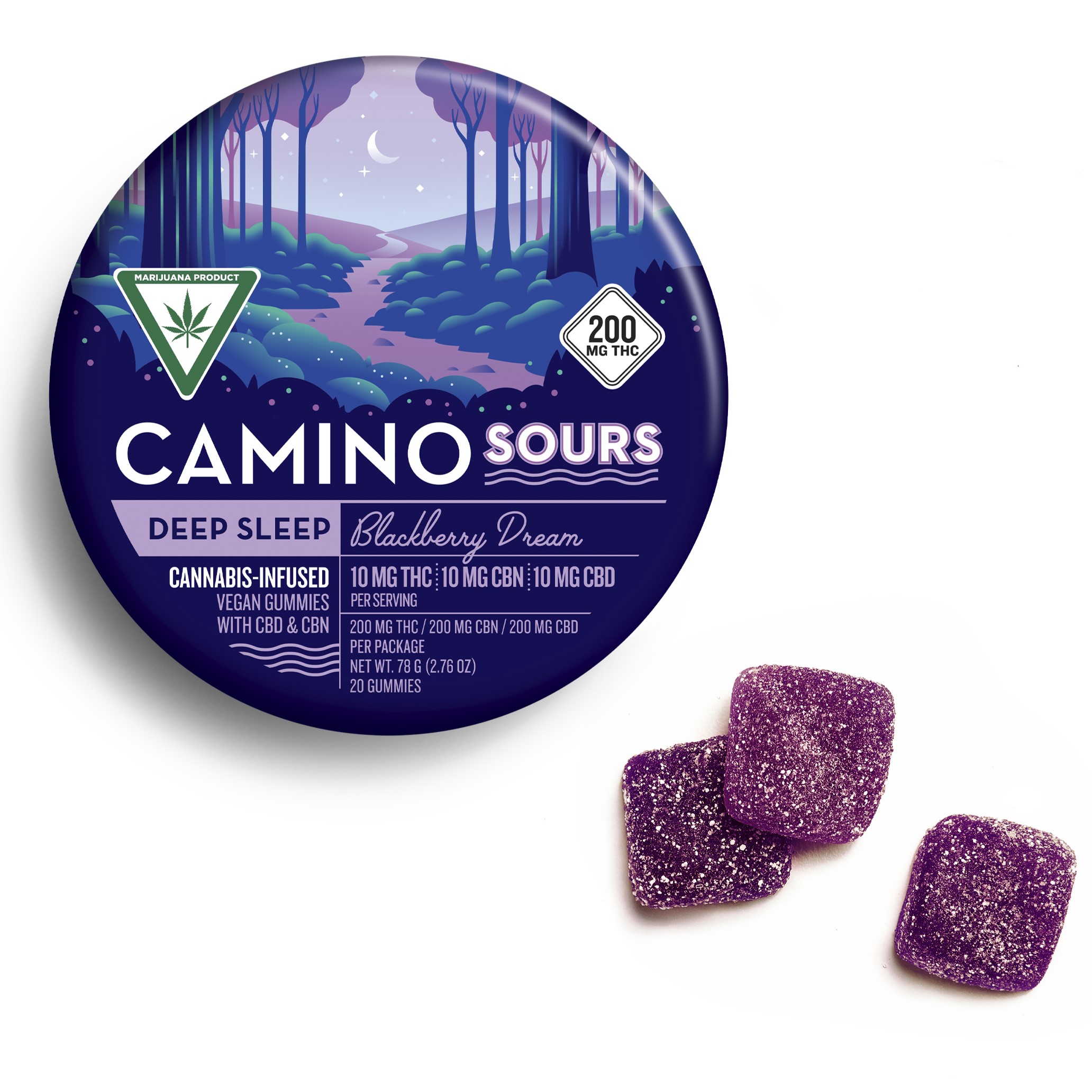 Photograph of Product: Camino Sours Blackberry Dream Gummies 200mg THC | 200mg CBN | 200mg CBD