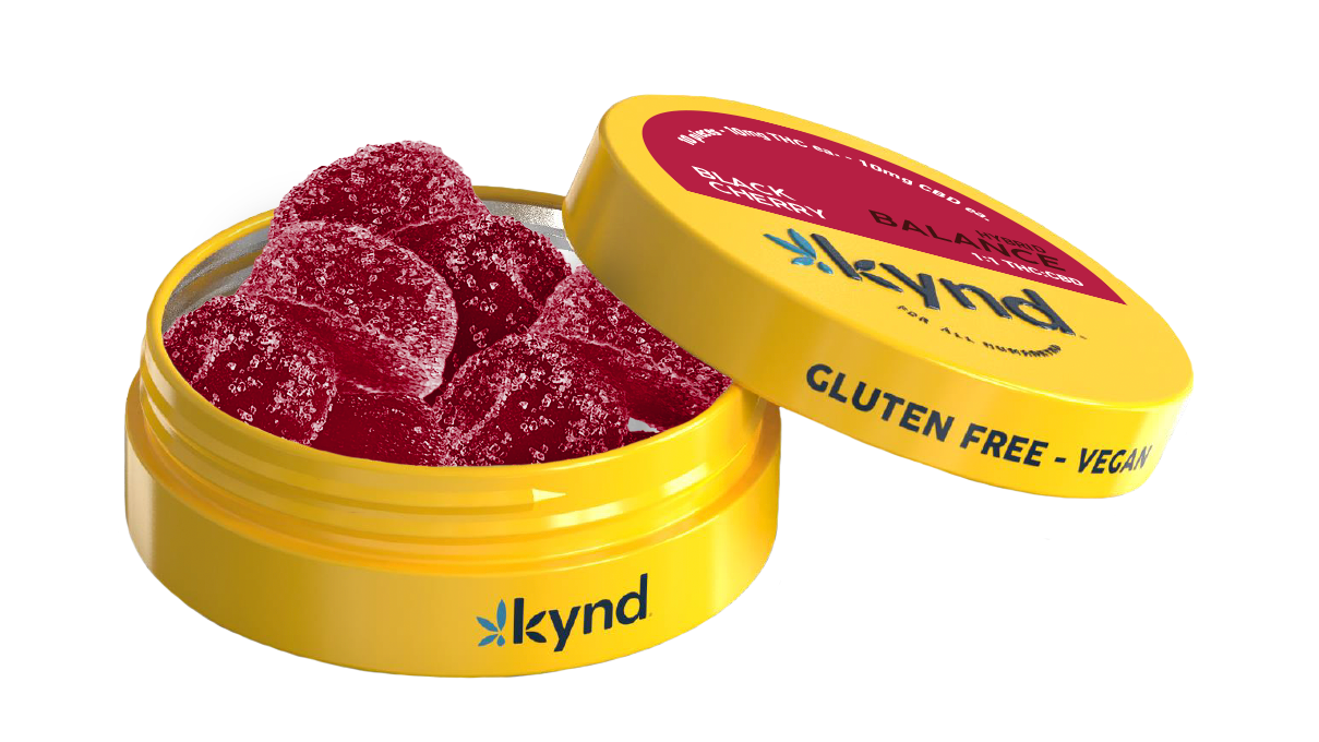 Photograph of product: Gummies | Balance Black Cherry 1:1 TH-oui:CBD | 100mg | 20pk | Kynd