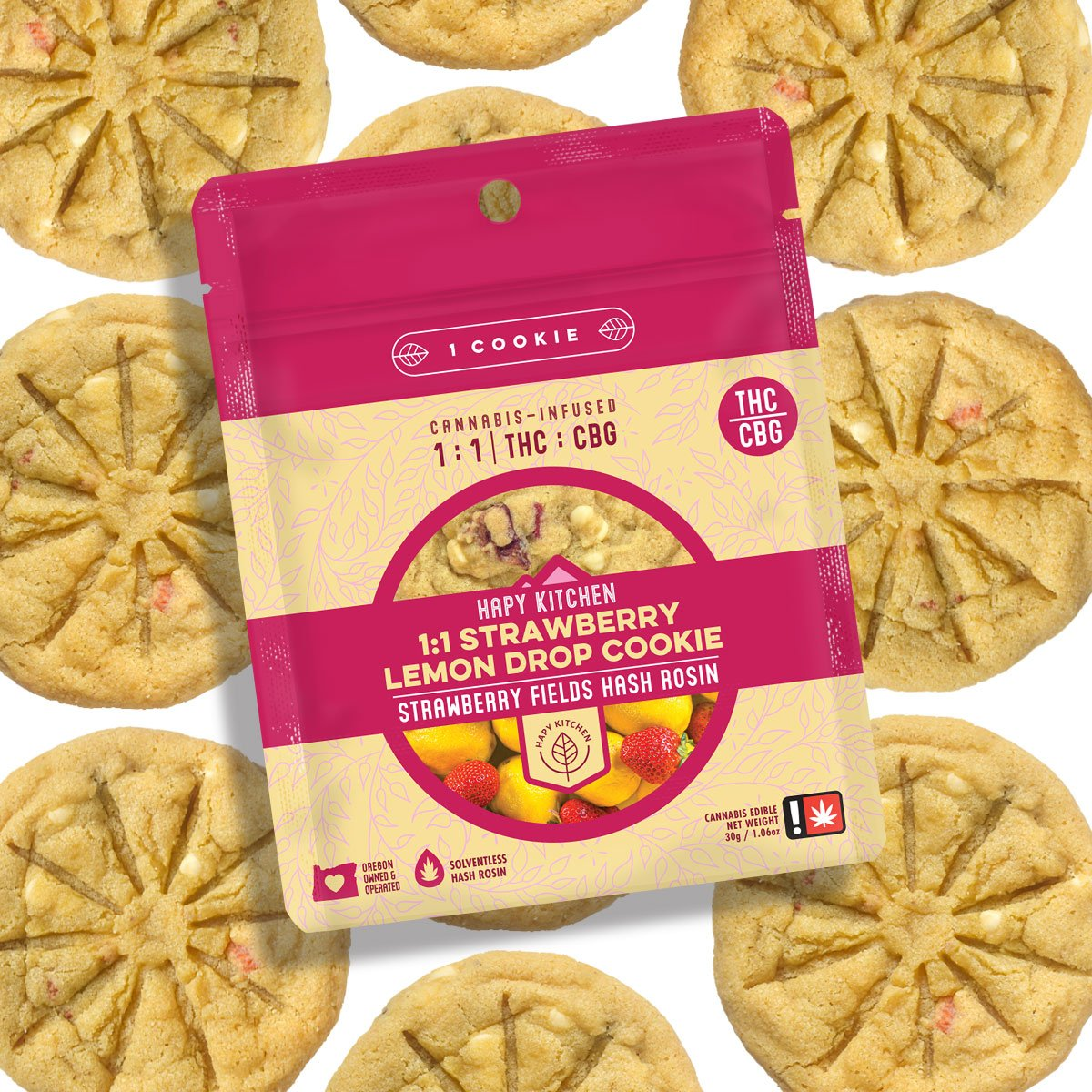 Photograph of product: 1:1 CBG Strawberry Lemon Drop | au chocolat Rosin Cookie | 100mg