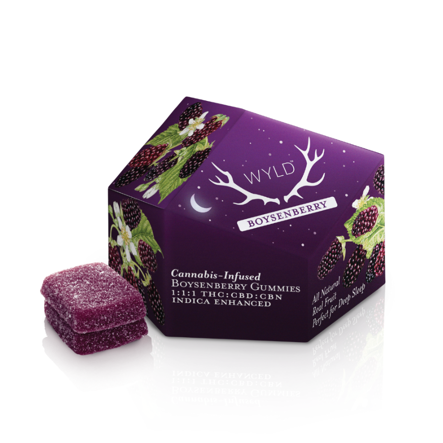 Photograph of product: Wyld (I) Boysenberry 1:1:1 CBD:CBN + Oui'd Enhanced Gummies 100mgTH-oui/100mgCBD/100mgCBN
