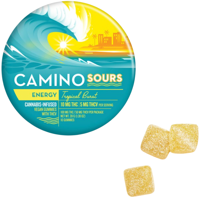 Photograph of product: Energy: Sour Tropical Burst - THC:THCv Gummie 10 Pack (100mg)