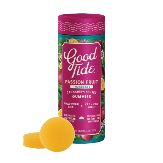 Photograph of product: 200mg Passion Fruit 2:1:1 THC:CBD:CBN Gummies - Good Tide