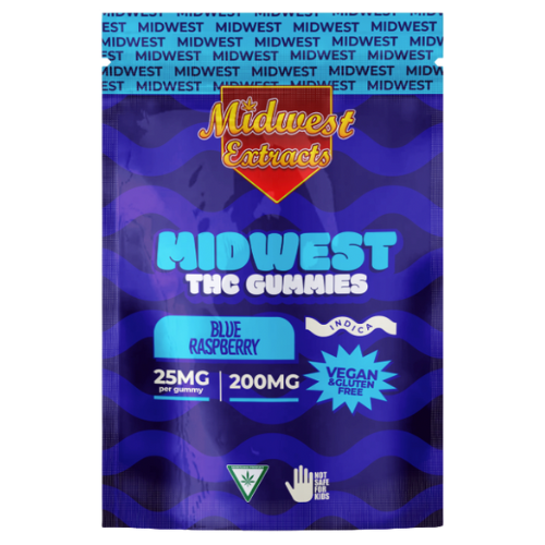 Photograph of product: Midwest Extracts Blue Raspberry Gummies 8 Pieces 200mg TH-oui