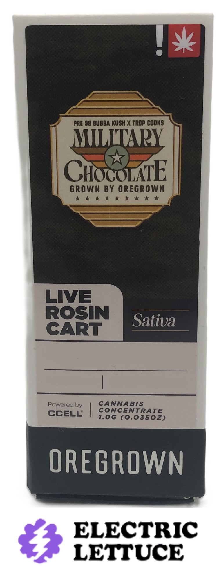 Photograph of product: Oregrown Military Chocolate Live Rosin Cartridge 1g