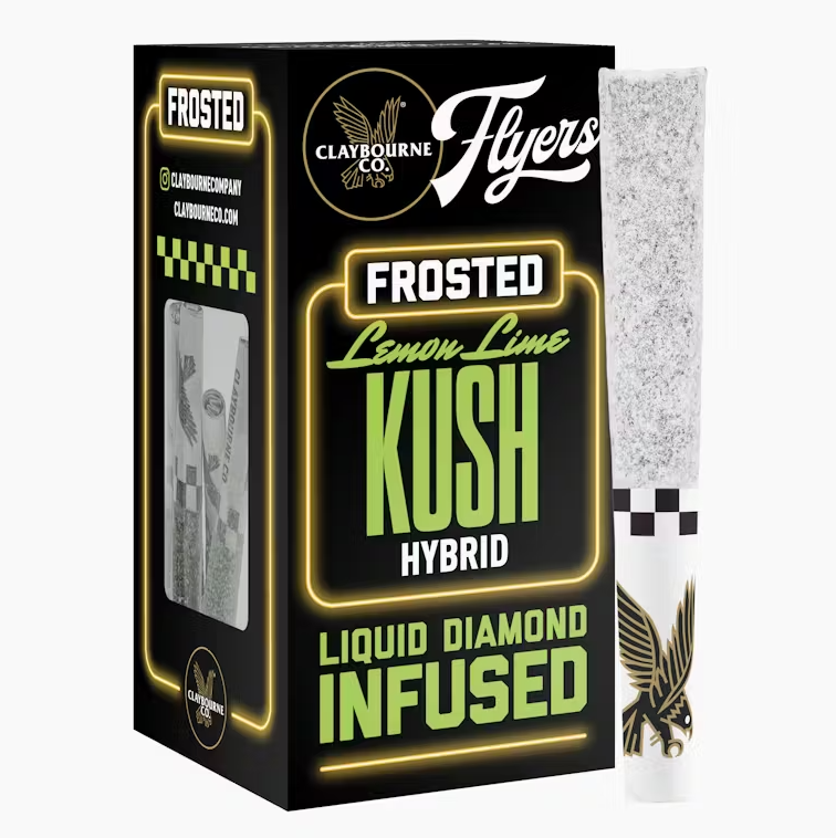 Photograph of product: Claybourne Co. - 2.5g - 5ct Flyers Frosted Infused Pre Rolls - Lemon Lime Kush