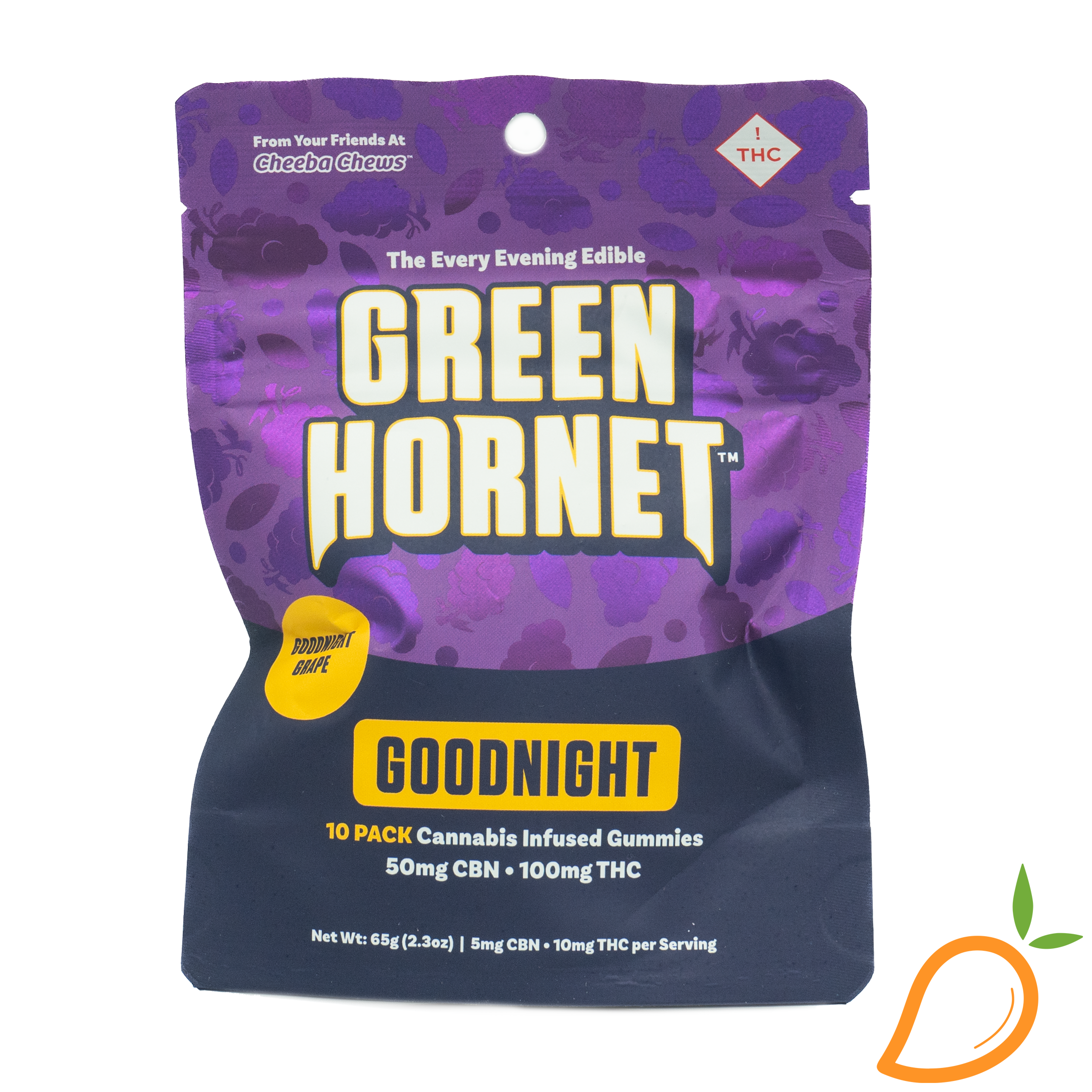 Photograph of product: 100mg 2:1 TH-oui/CBN Goodnight Grape Gummies Green Hornet
