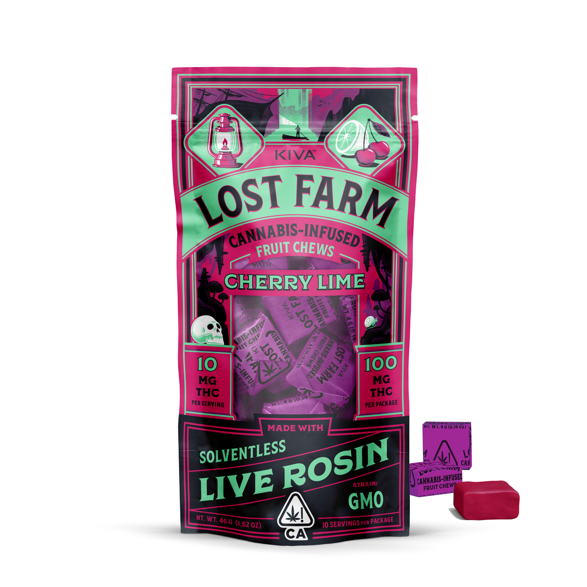 Photograph of product: Lost Farms 'Cherry Lime x GMO ' Live Rosin Fruit Chews [10pk]