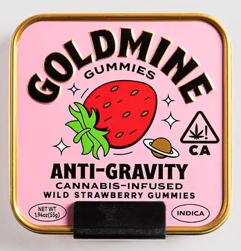Photograph of product: Gold Mine Anti-Gravity Wild Strawberry Oui'd Gummy Tin 10Pk 100 MG TH-oui