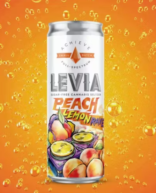 Photograph of Product: Levia Peach Lemonade Seltzer 5mg 12oz