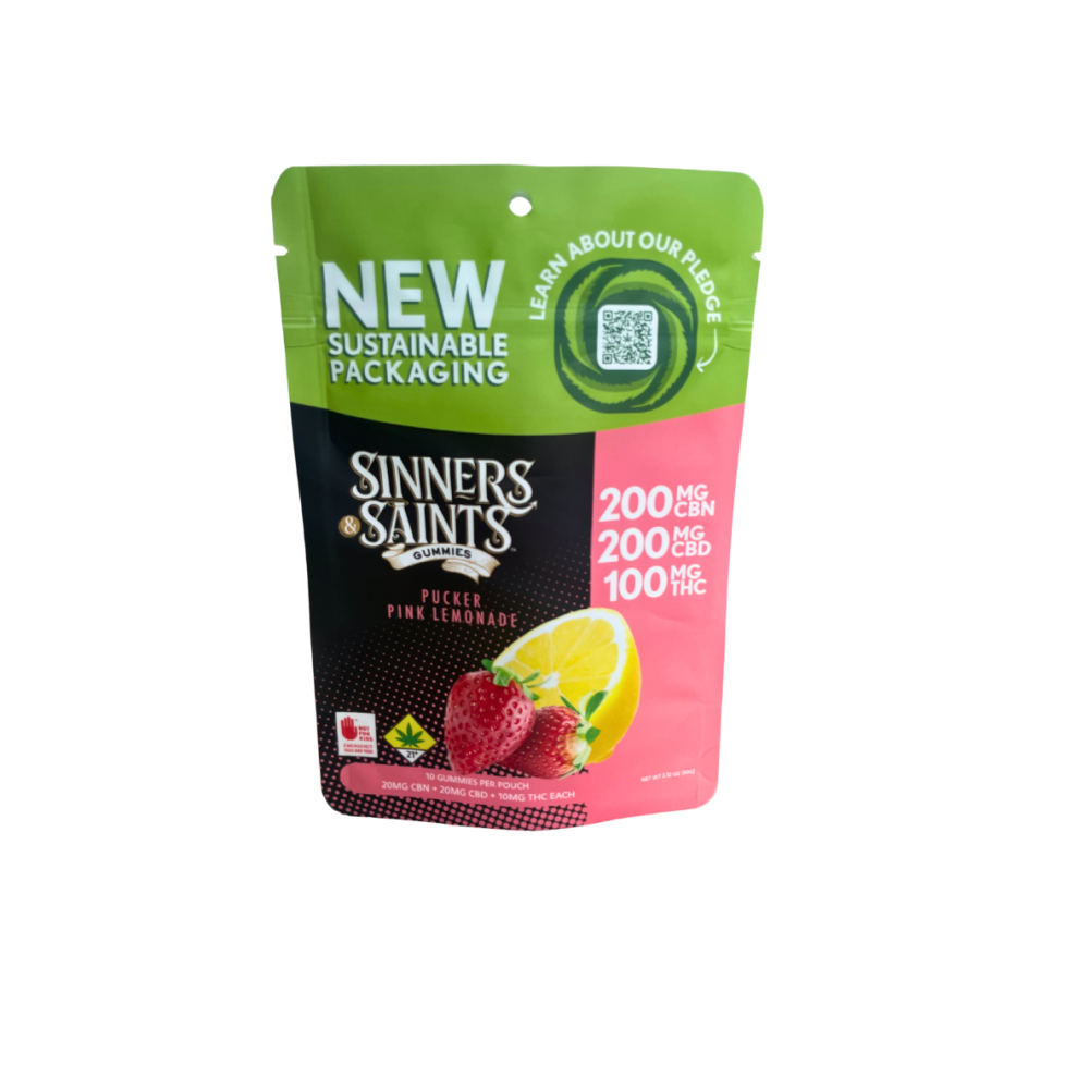 Photograph of product: Sinners & Saints | Pink Lemonade Gummies | DOH | 10pk | 2:2:1 CBN:CBD:TH-oui 500mg