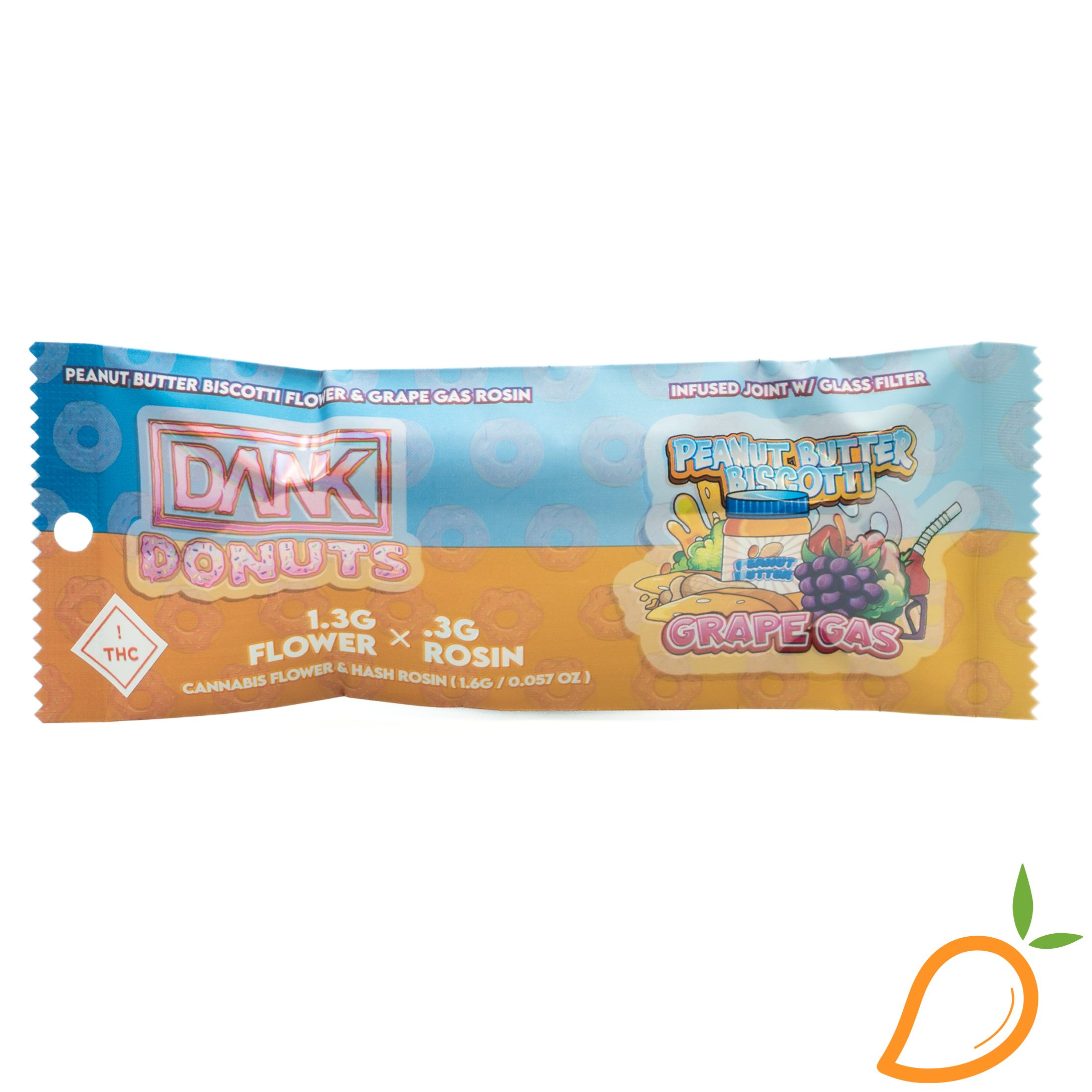 Photograph of product: 1.6g Peanut Butter Biscotti x Grape Gas Infused Preroll Dank Donuts