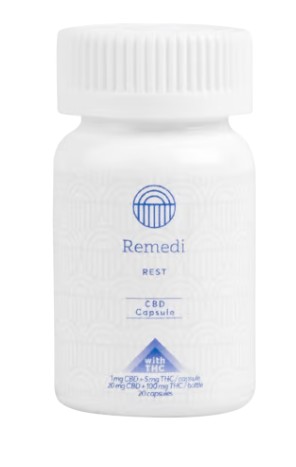 Photograph of product: REMEDI RSO Caps 100mg: Rest 5:1 TH-oui:CBD 20pc