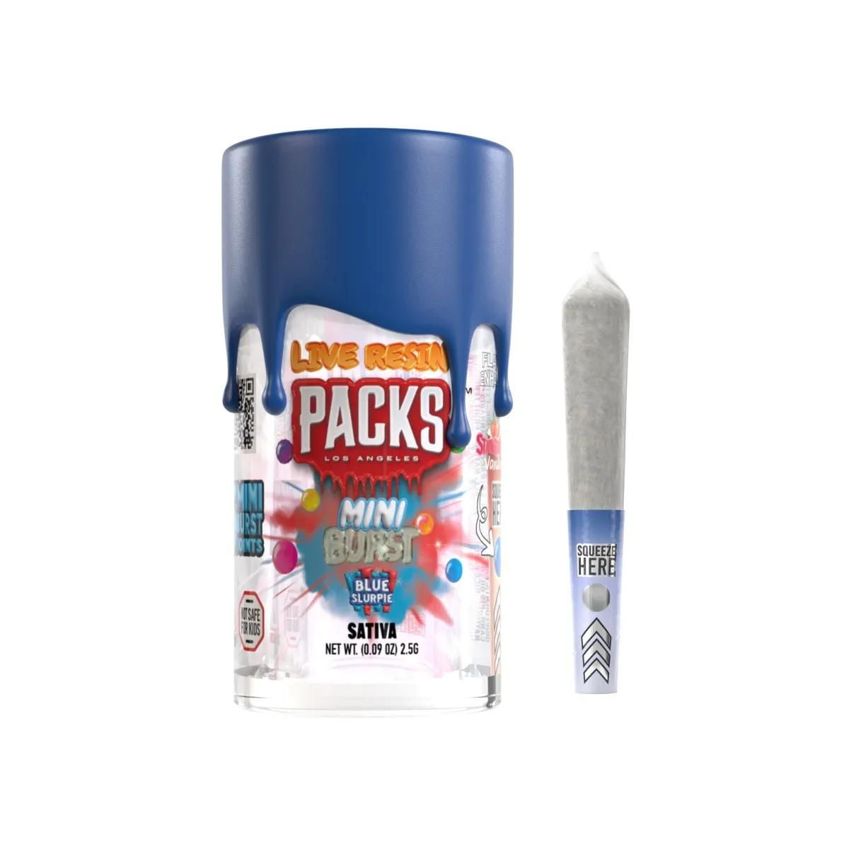 Photograph of product: Mini Burst - Blue Slurpie - Infused Pre-Roll Pack - 2.5g - 0.5g x 5 Pack