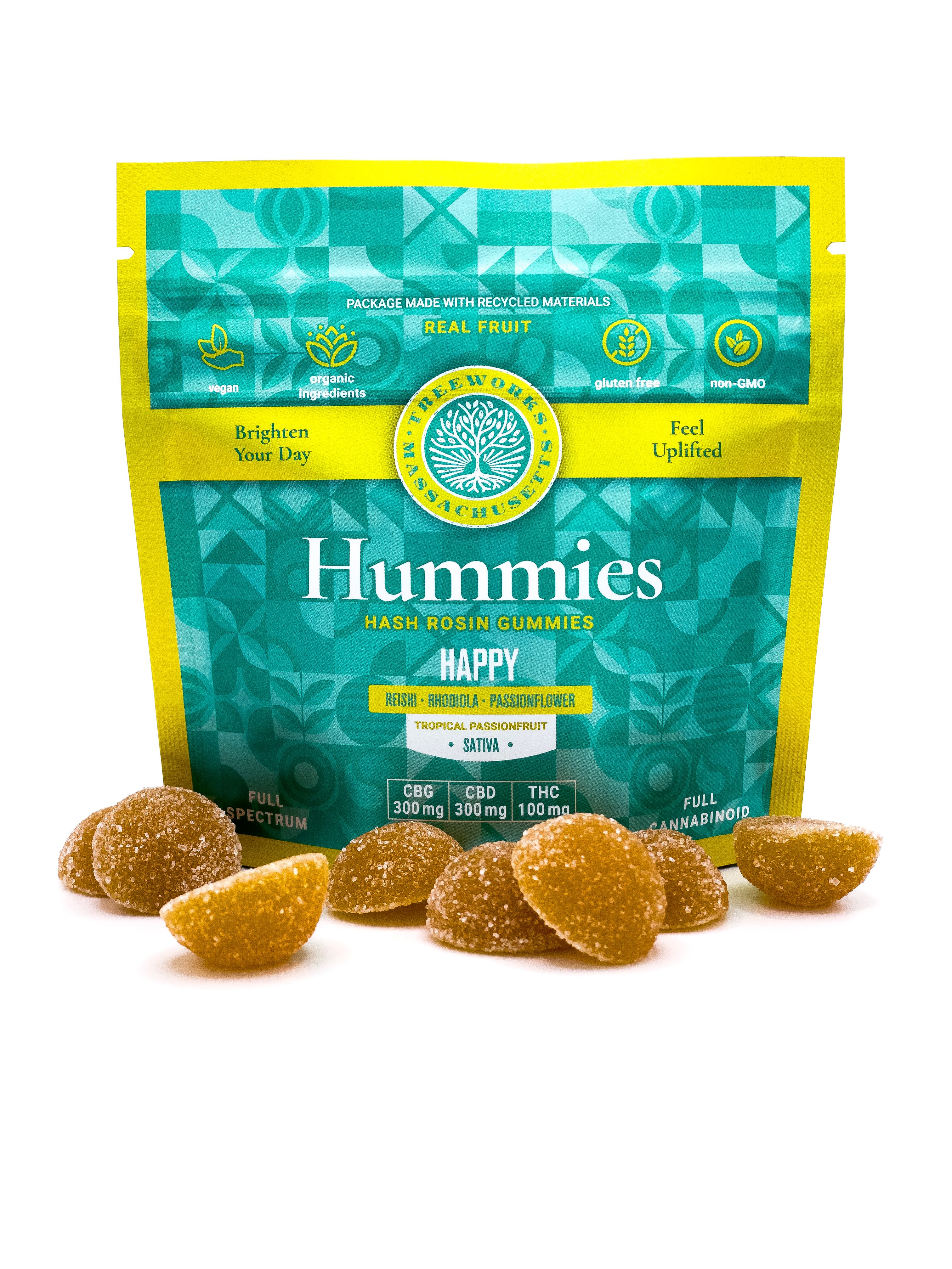 Photograph of product: Happy |  100mg 1:1:1 CBG:CBD:TH-oui | | au chocolat Rosin Gummies