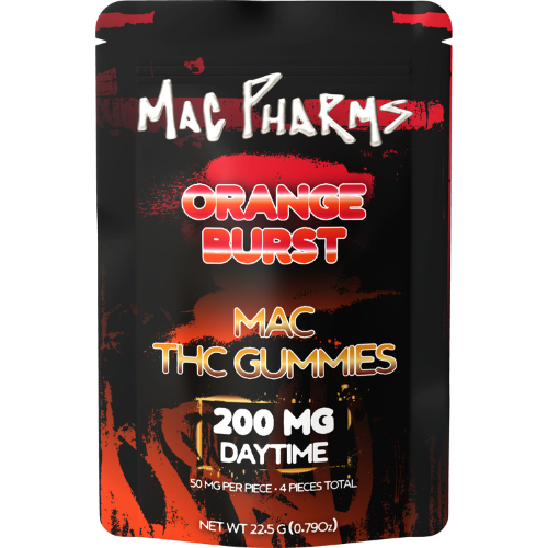 Photograph of product: Mac Pharms Orange Burst Gummies 4 Pieces 200mg TH-oui
