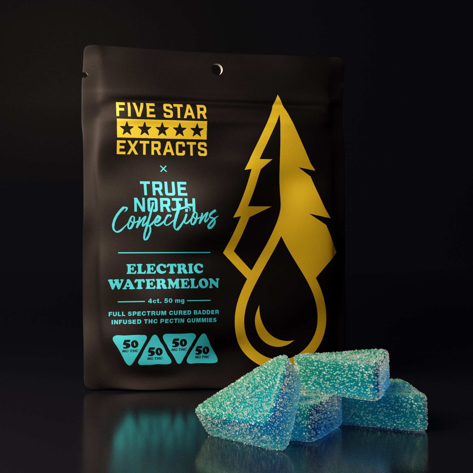 Photograph of product: Five Star Extracts - Gummies - 200mg 4x50mg - Full Spectrum - Electric Watermelon