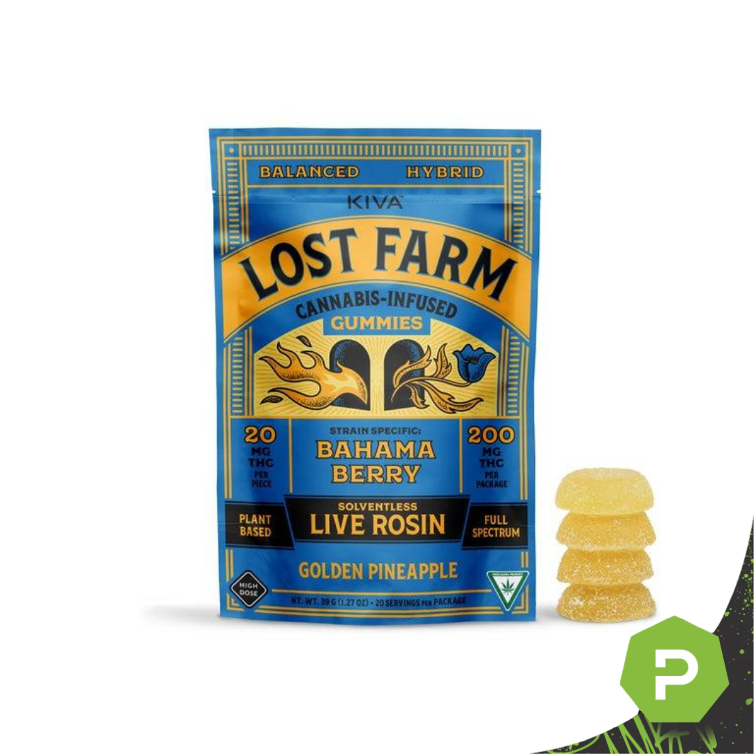 Photograph of product: Lost Farm | 200mg Live Rosin Gummies | Golden Pineapple
