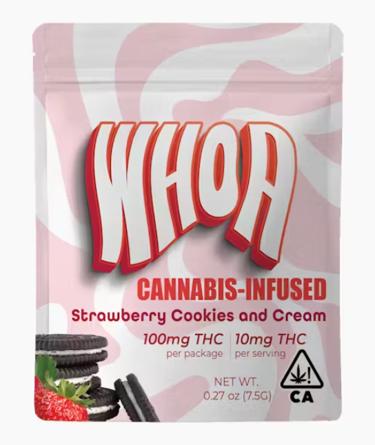 Photograph of product: WHOA Strawberry Cookies & Cream Chocolate Bar 100mg