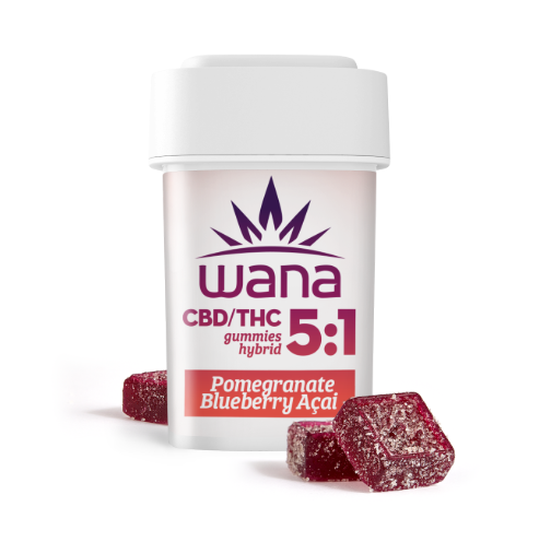 Photograph of product: Wana Sour - Gummies - Blueberry Pomegranate Acai 5:1 20ct (100mg)