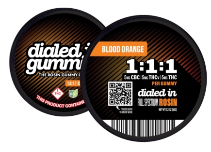Photograph of Product: Blood Orange Focus | Live Rosin Gummies | 1:1:1 CBC:THCv:THC | 20 x 5mg