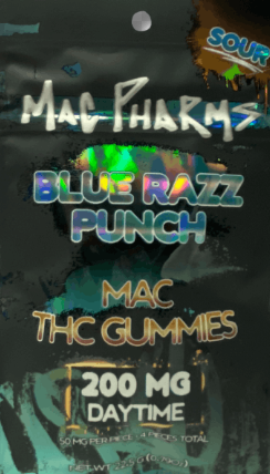 Photograph of product: Sour Blue Razz | Gummies 200mg | 4pk (Special)