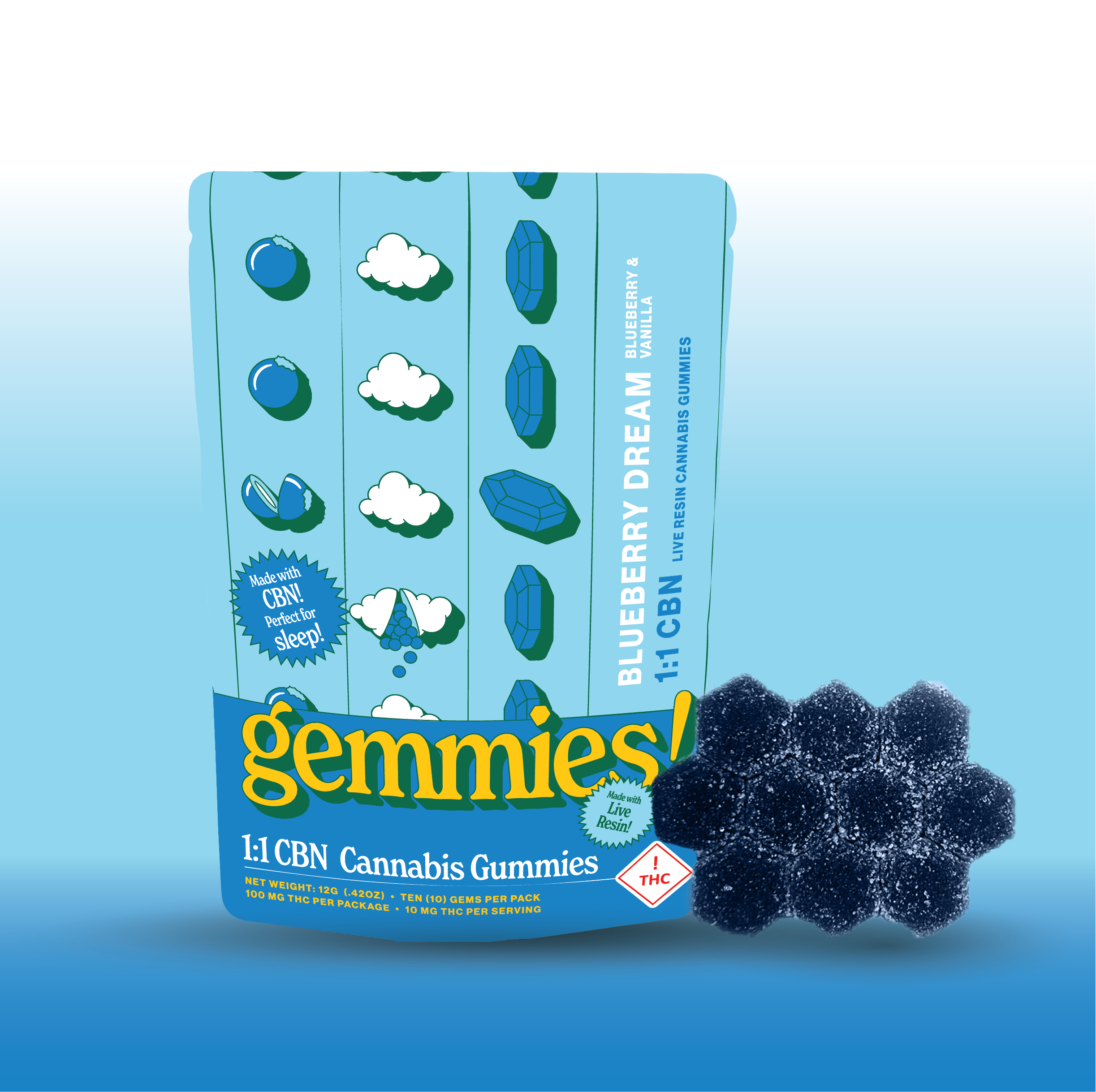 Photograph of product: Higher Culture - Blueberry Dream 1:1 CBN | 10pk x 10mg |  Live Resin Gummies