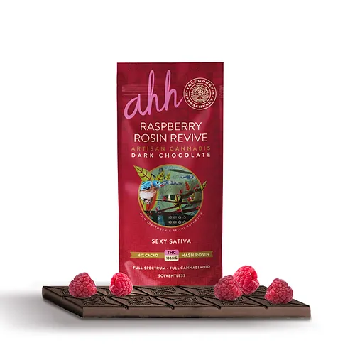 Photograph of product: Ahh Artisan Chocolate - Raspberry Rosin Revive Dark Chocolate - 100mg - Oui'd