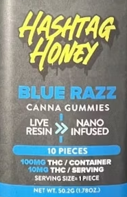 Photograph of product: Blue Razz -10pc - Live Resin Gummies - au chocolattag Honey