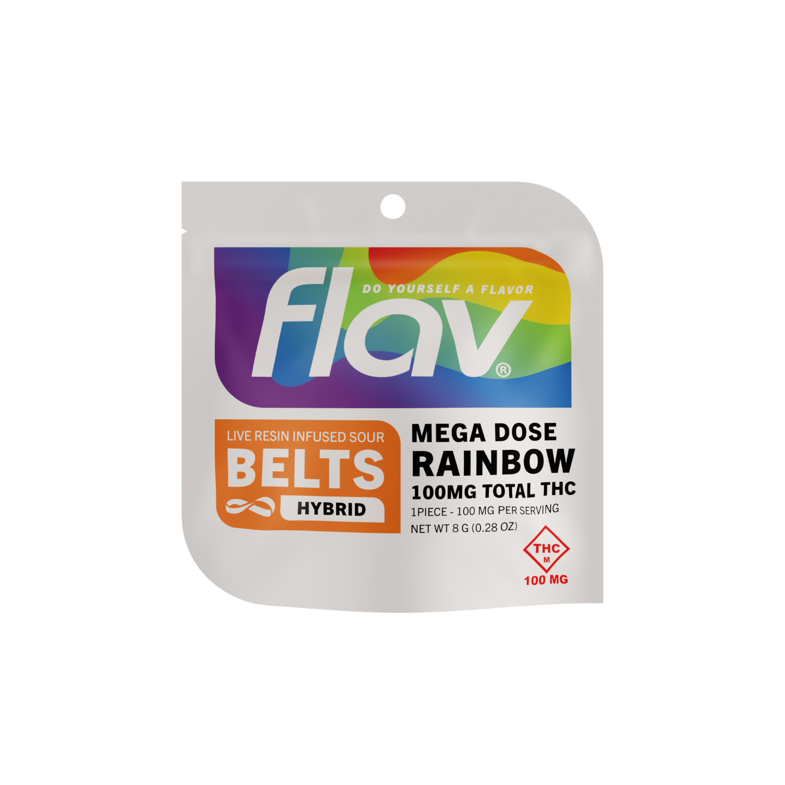 Photograph of product: FLAV - SOUR RAINBOW MEGA DOSE LIVE RESIN GUMMY BELT 100MG