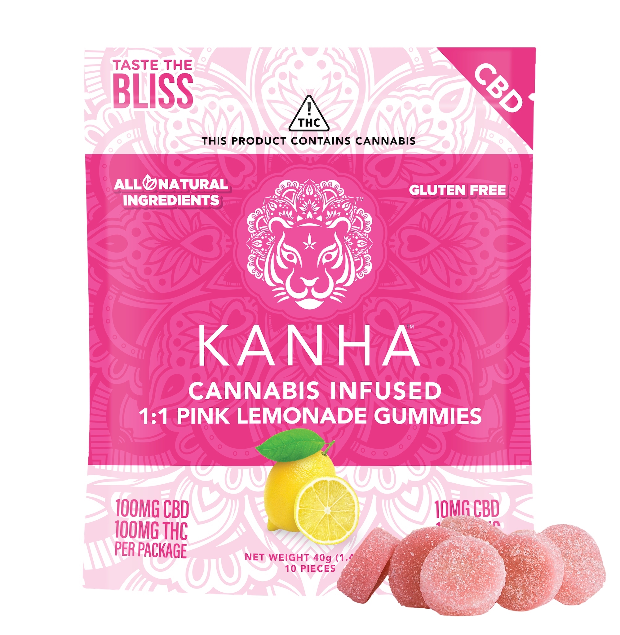 Photograph of product: Kanha 1:1 CBD:THC Pink Lemonade (H) Gummies 10mg 10pk