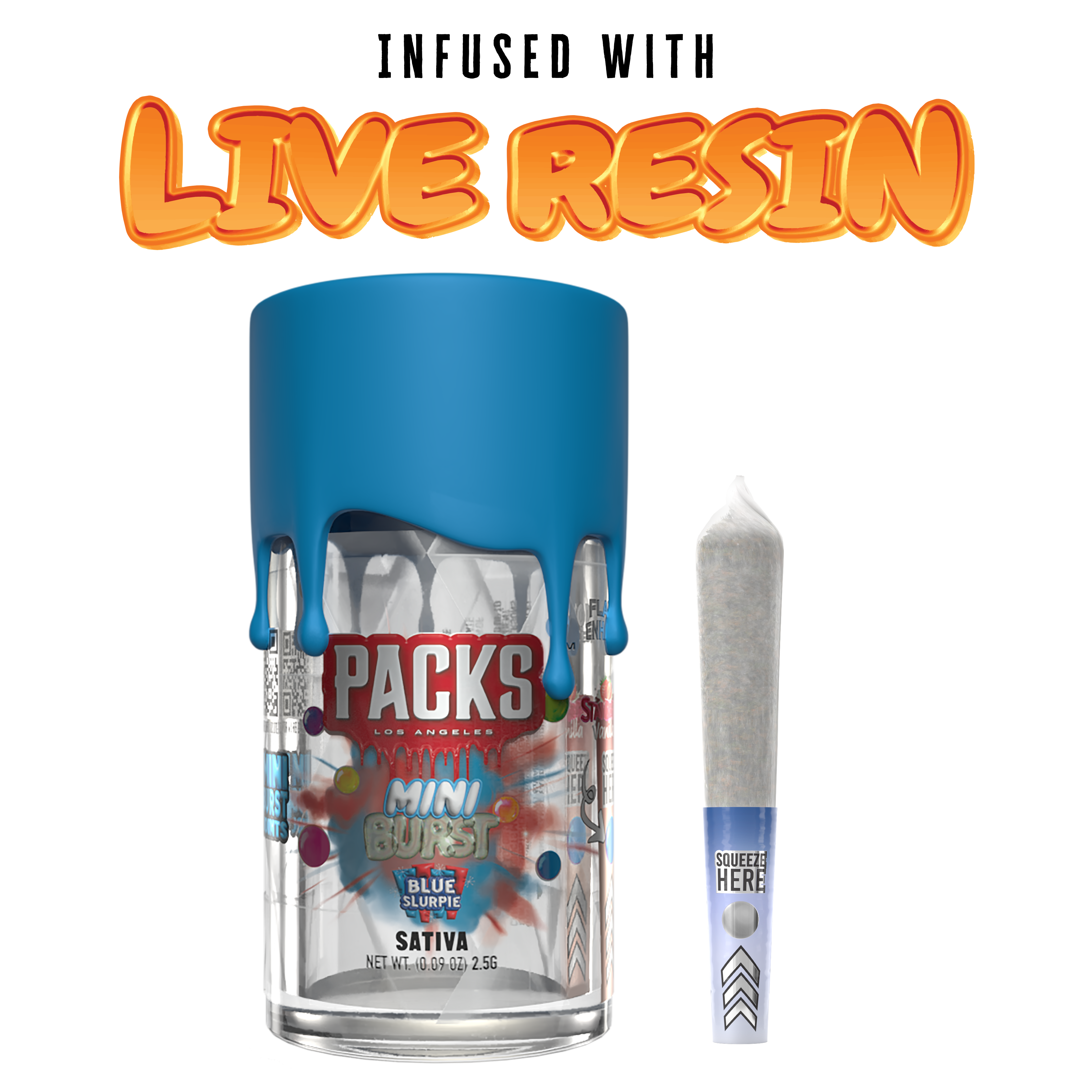 Photograph of product: BLUE SLURPIE  | Packs Mini Bursts - 5 Pack Live Resin Infused Mini Joints | 2.5G