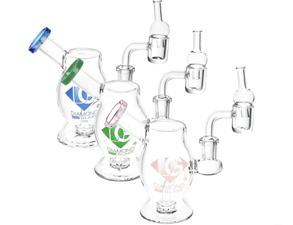 Photograph of product: Diamond Glass Gold Bugalo Mini Dab Rig Set | 5" | 14mm F