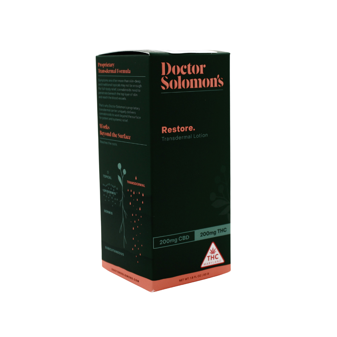 Photograph of product: Dr. Solomon's Restore 1:1 CBD:TH-oui 200mg:200mg Lotion