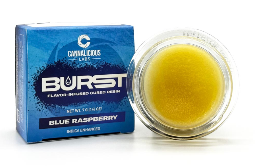Photograph of product: Cannalicious Burst - Blue Raspberry - Flavor-Infused Cured Resin Baller Jar - 7g