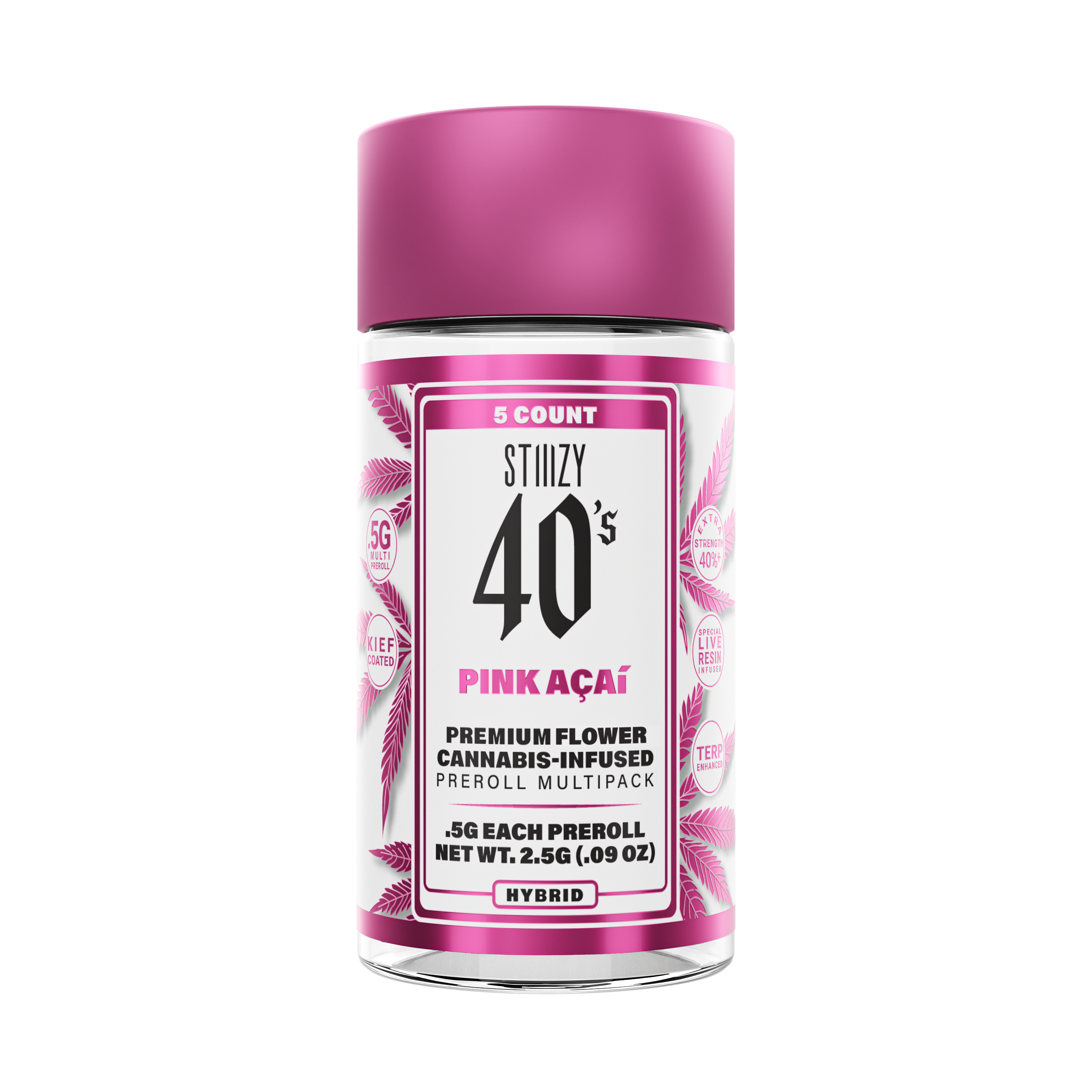 Photograph of product: Stiiizy - Pink Acai - 2.5g - 5pk - 40s Infused Prerolls