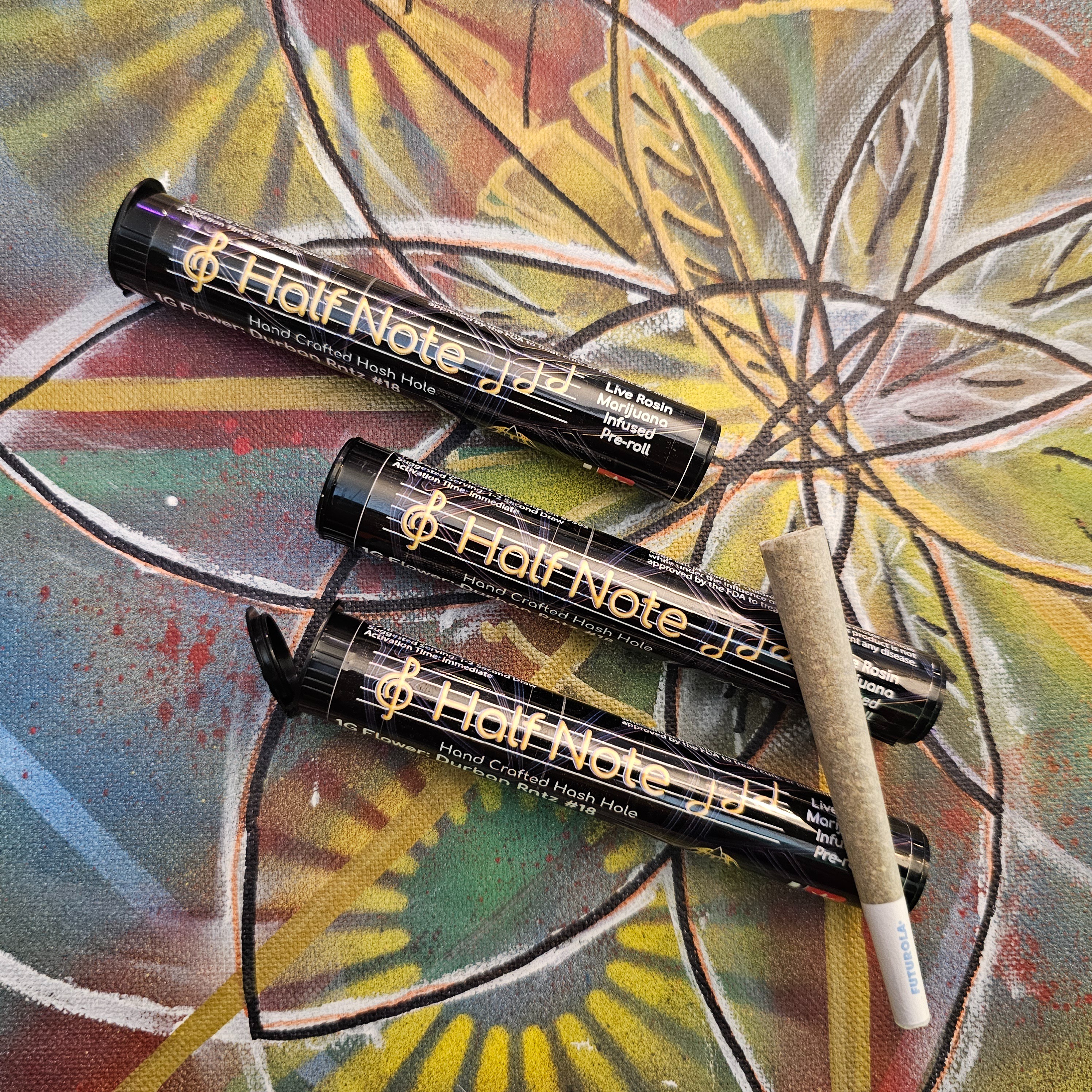 Photograph of product: Decibel Half Notes 1.2g DR#18xGRP#1 Hybrid Infused Preroll