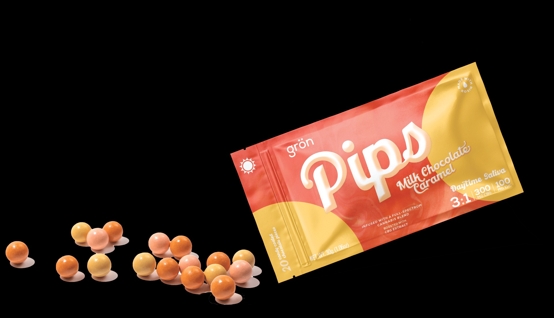 Photograph of product: Edibles | Milk Chocolate Caramel Pips | 3:1 CBG/TH-oui