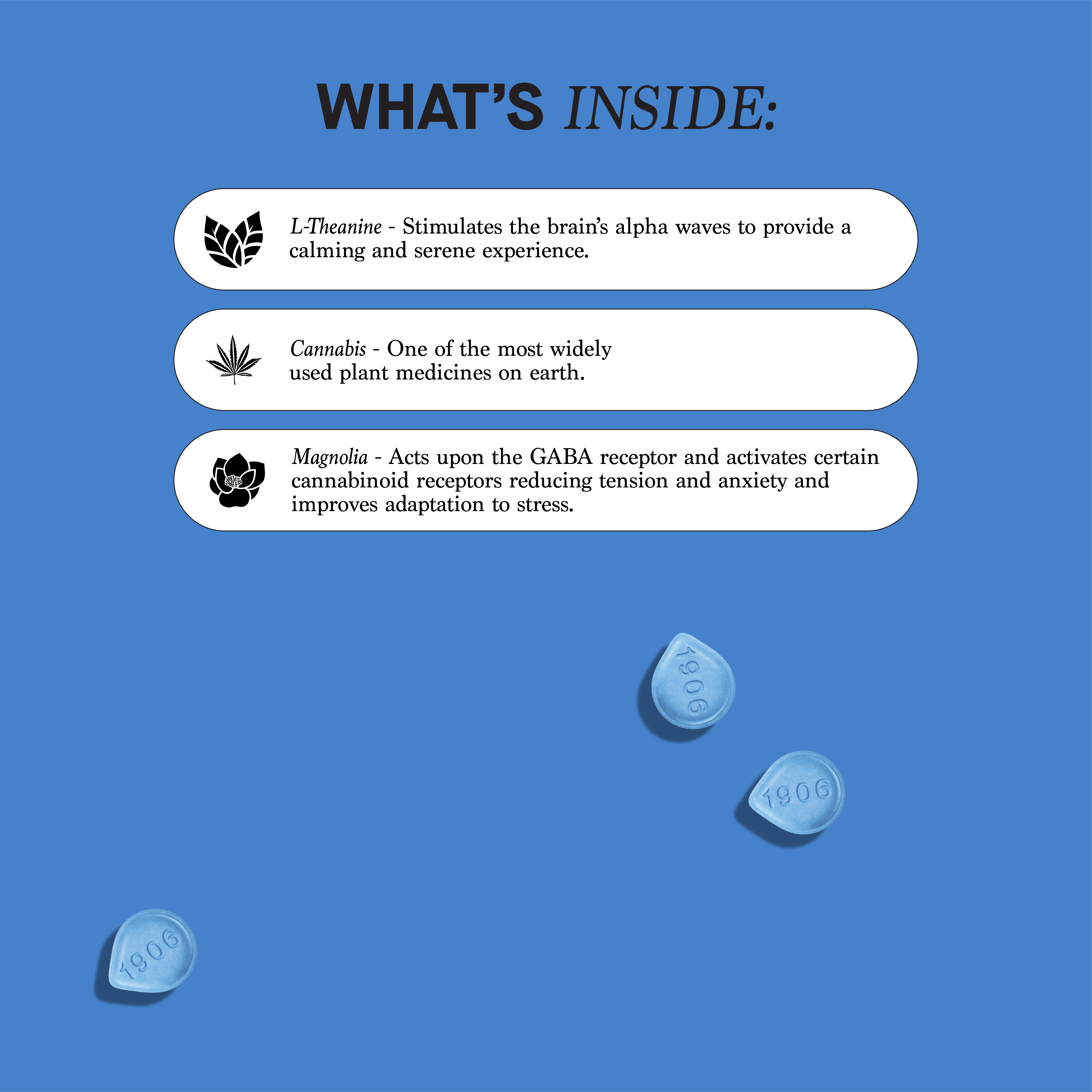 Photograph of product: 1906 Tablets - Chill - 5:1 (25mg CBD:5mg TH-oui) - 20pk/100mg
