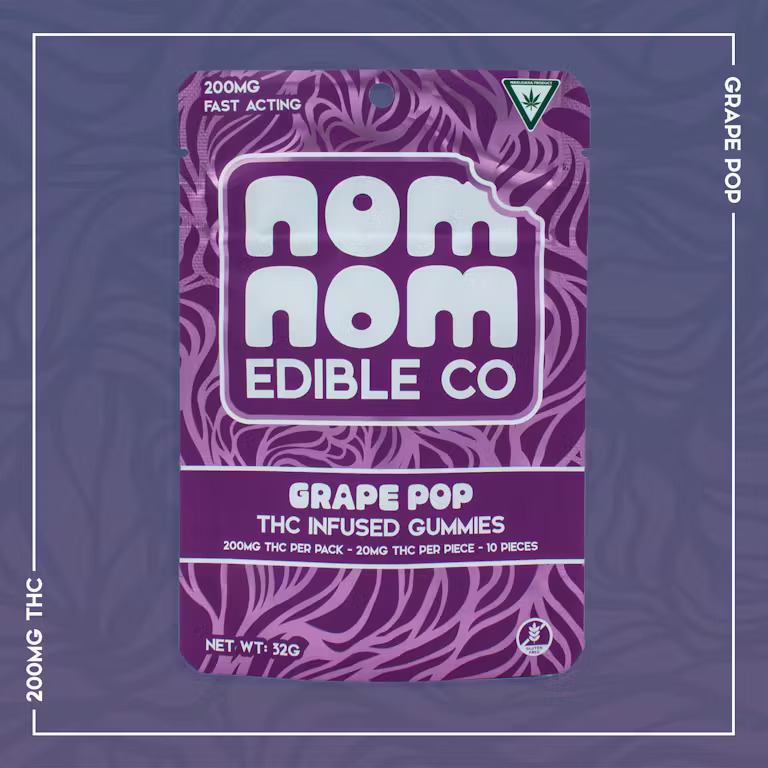 Photograph of product: Gummies - Nom Nom - (200mg) - Grape Pop - (Oui'd)