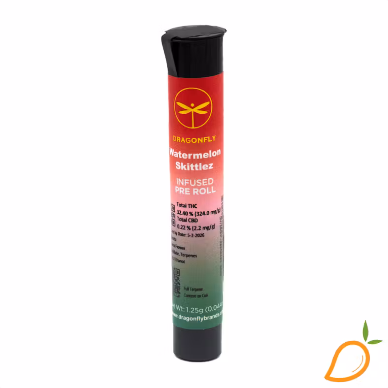 Photograph of product: Dragonfly - Infused Preroll - Watermelon Skittlez - 1.25g