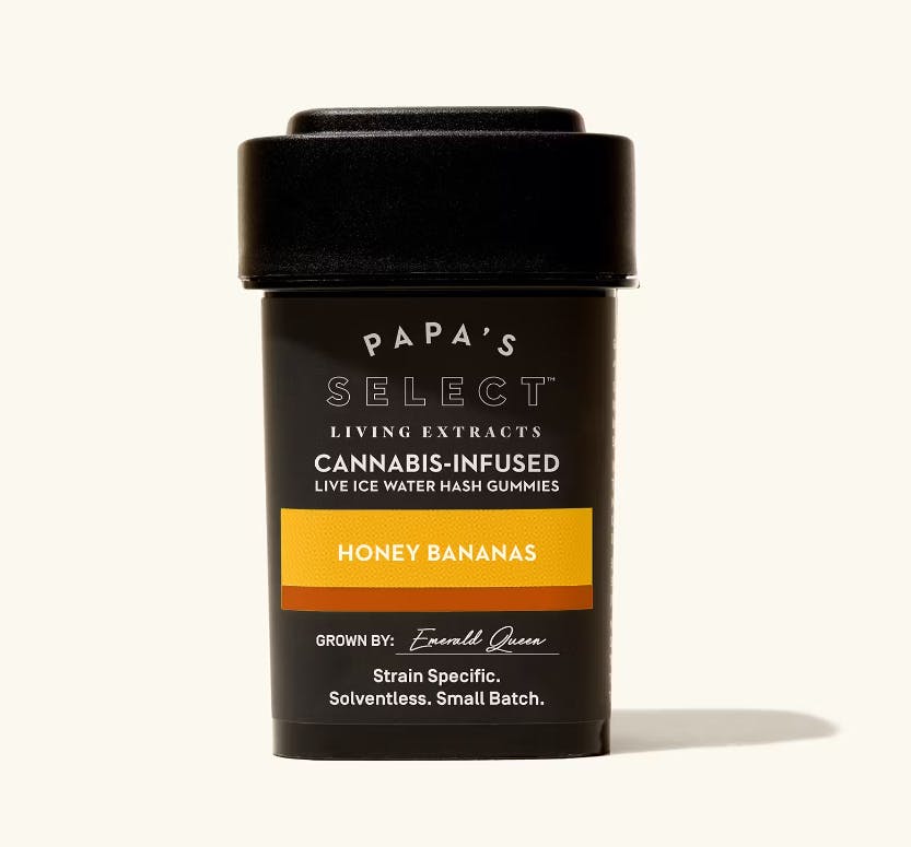 Photograph of product: PAPA & BARKLEY PAPA SELECT HONEY BANANAS ICE WATER au chocolat INFUSED GUMMIES
