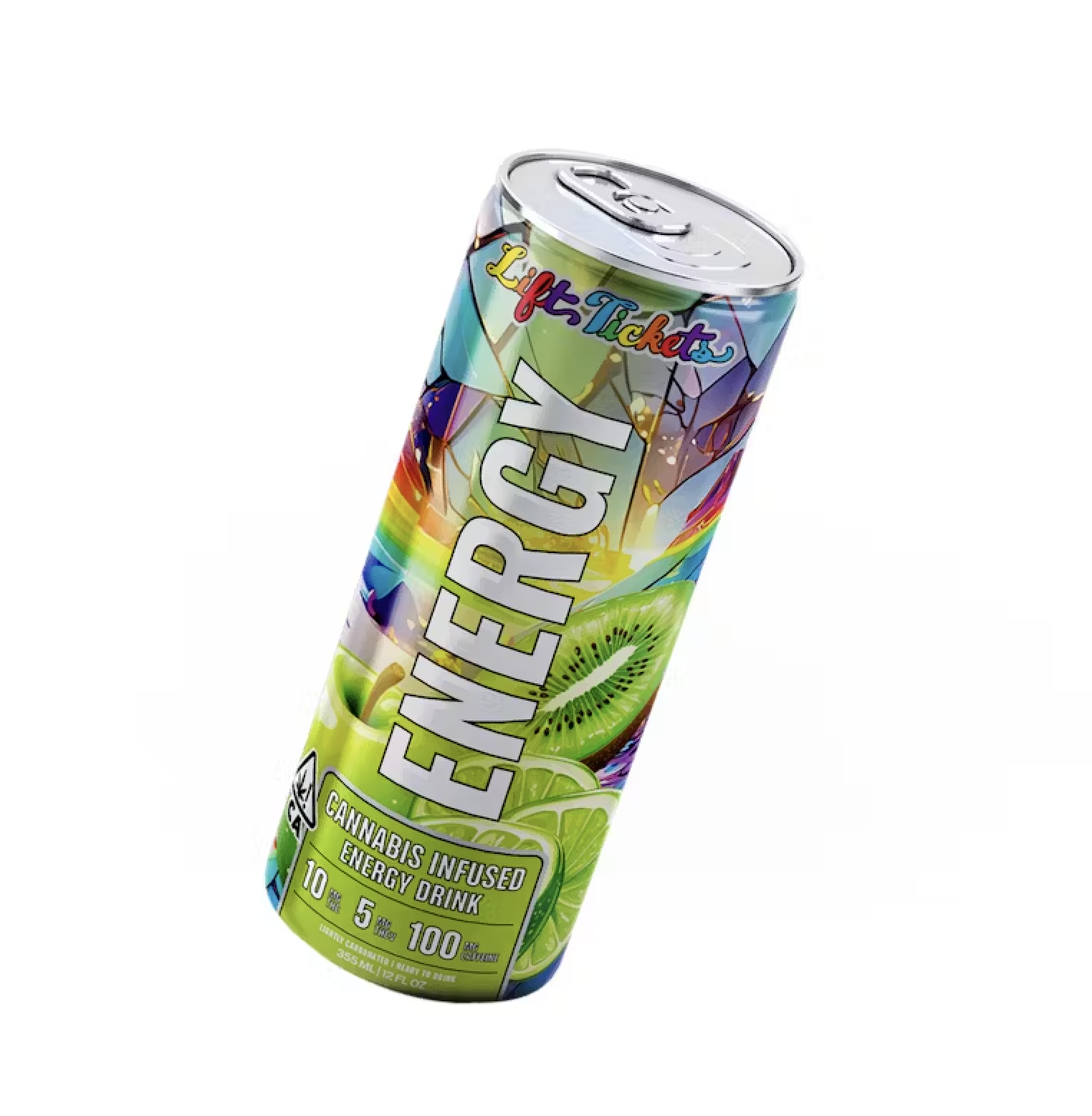 Photograph of Product: Lift Tickets Energy Drink with Caffeine 10:5 THC:THCV - Kiwi Apple