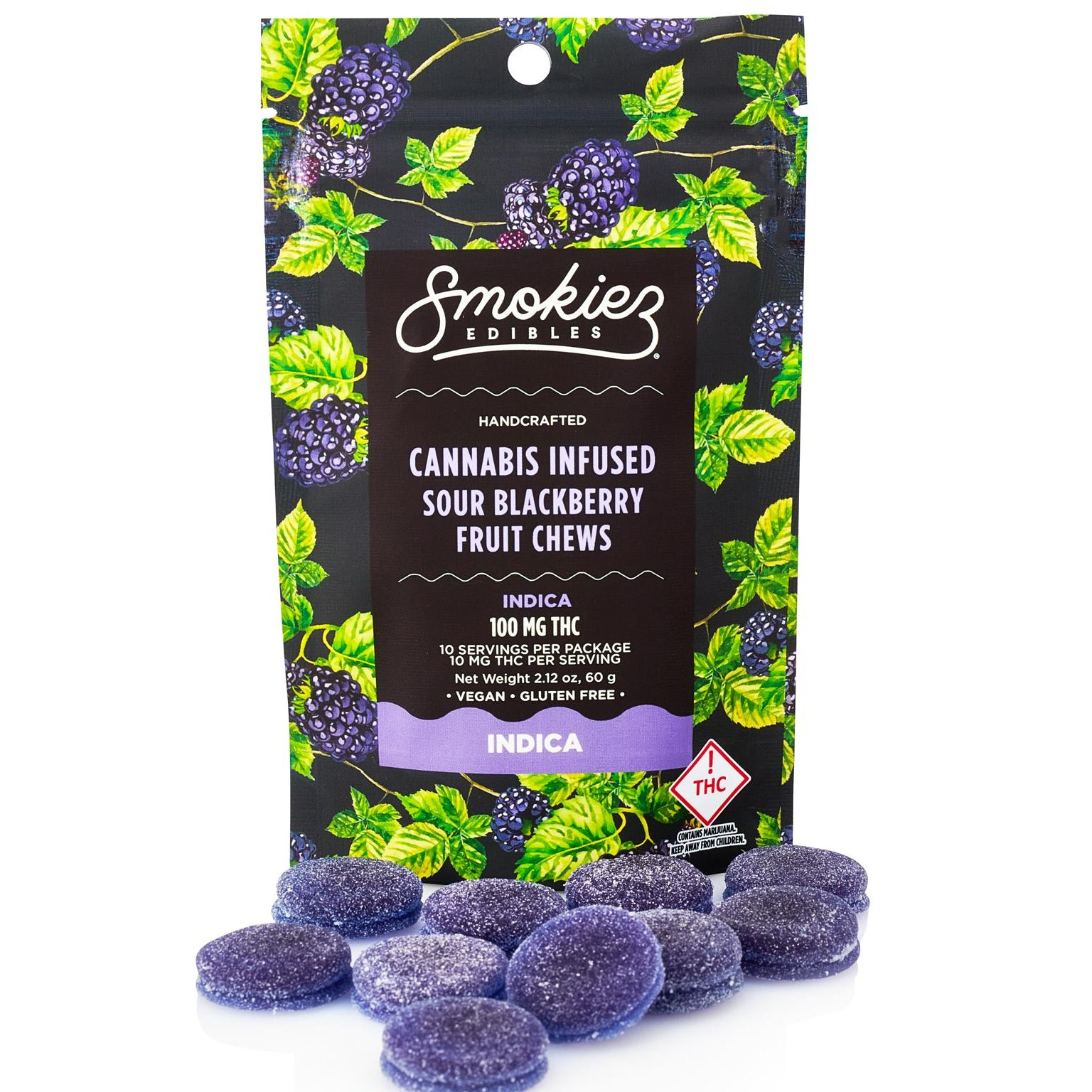 Photograph of product: Sour Blackberry (I) - 100mg Gummies - Smokiez
