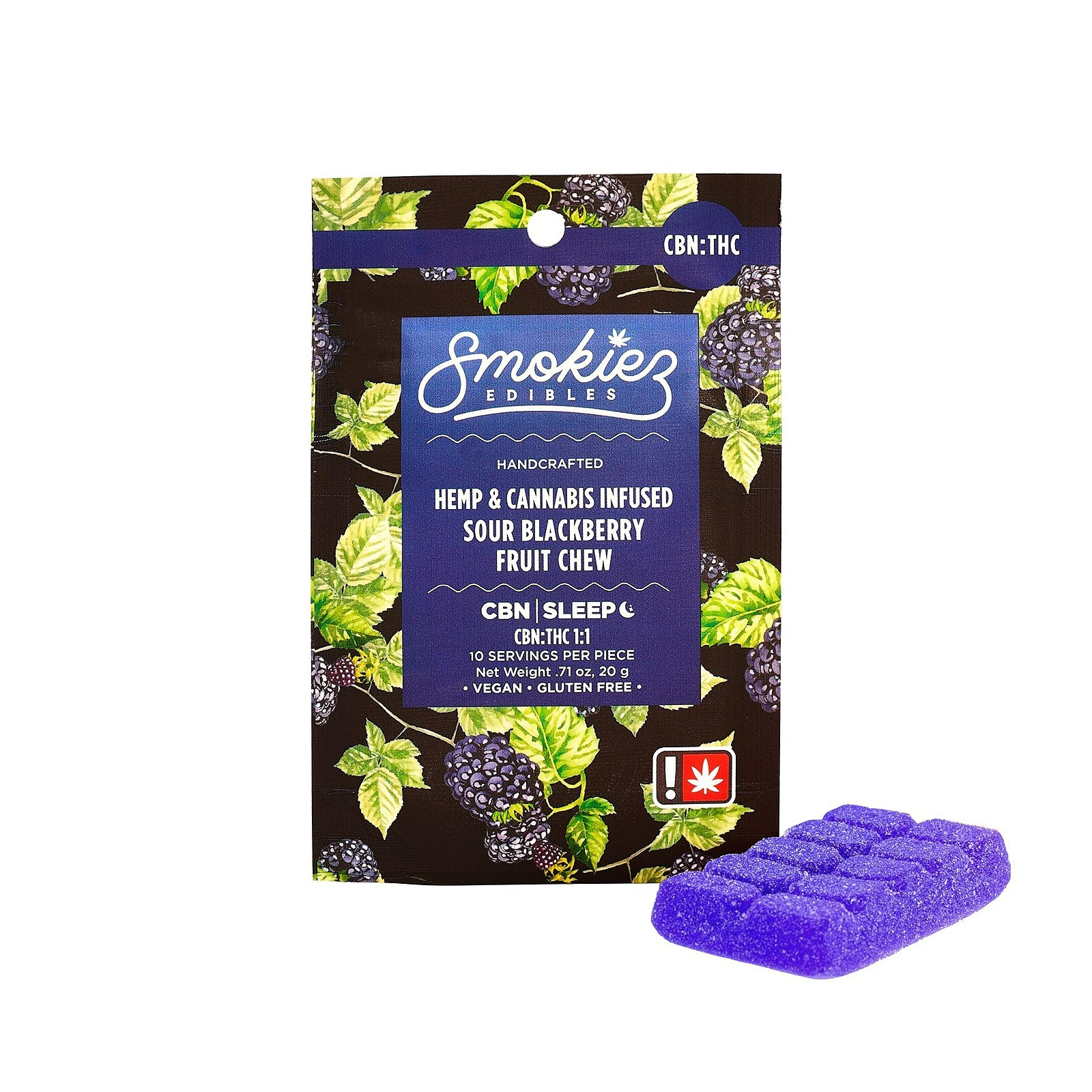 Photograph of product: Smokiez - 1:1 CBN Sweet Blackberry Oui'd Gummy (single) 100mg