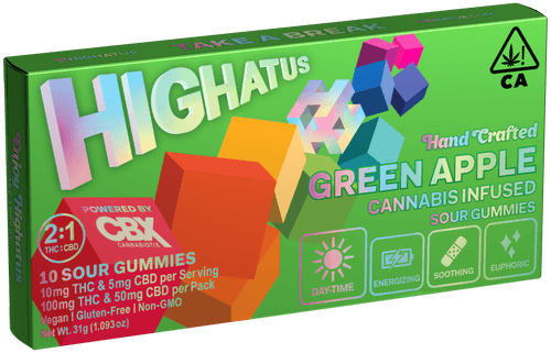 Photograph of product: Highatus - Green Apple 2:1 CBD (s) - Sour Gummies - 100mg